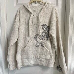 Earth Ragz Cream Mermaid Graphic Hoodie Sweater Oversized Cozy Unisex XL